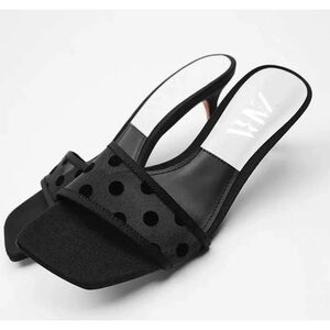 Zara Black Polka Dot Mesh Heeled Sandals